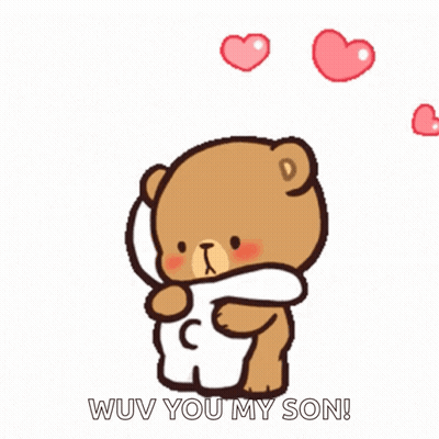 A Cartoon Of Two Teddy Bears Hugging With The Words " Wuv You My Son " GIF