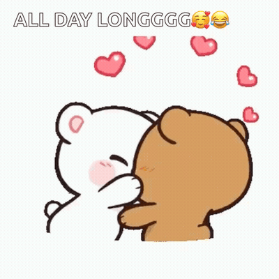 A Cartoon Of Two Teddy Bears Kissing With The Words All Day Longgg GIF