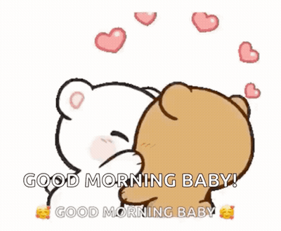 A Cartoon Of Two Teddy Bears Kissing With The Words " Good Morning Baby " Above Them GIF