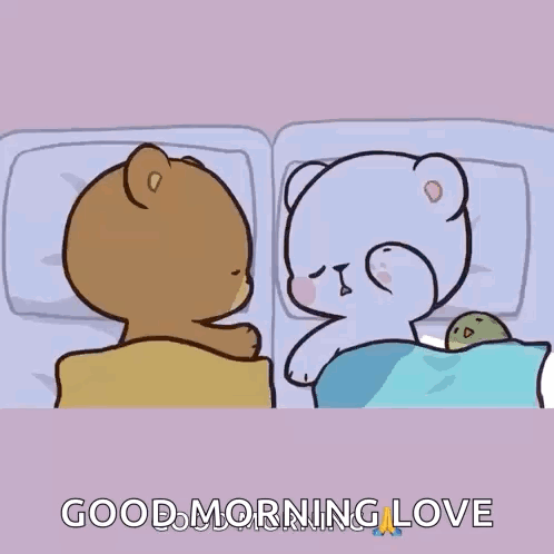 A Cartoon Of Two Teddy Bears Kissing With The Words Good Morning Love Written Below Them GIF