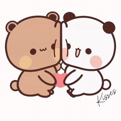 A Cartoon Of Two Teddy Bears Kissing With The Words I Love You Written Below Them GIF