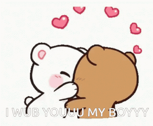 A Cartoon Of Two Teddy Bears Kissing With The Words I Wub Youu My Boyyy GIF