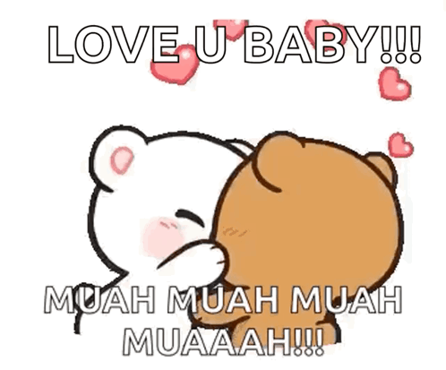 A Cartoon Of Two Teddy Bears Kissing With The Words Love U Baby Written Above Them GIF