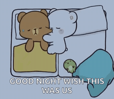 A Cartoon Of Two Teddy Bears Sleeping In A Bed With The Words `` Good Night Wish This Was Us '' GIF