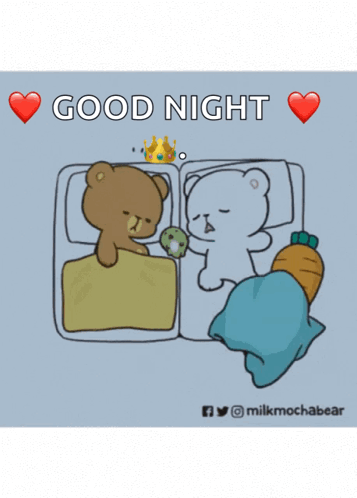 A Cartoon Of Two Teddy Bears Sleeping Next To Each Other With The Words " Good Night " Above Them GIF