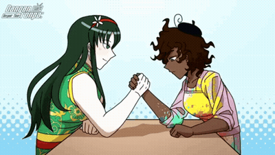 A Cartoon Of Two Women Arm Wrestling With The Words Danger Zone In The Background GIF