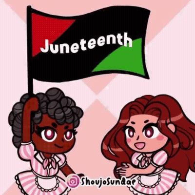 A Cartoon Of Two Women Holding A Flag That Says Juneteenth GIF