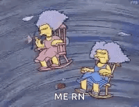 A Cartoon Of Two Women Sitting In Rocking Chairs In A Storm . GIF