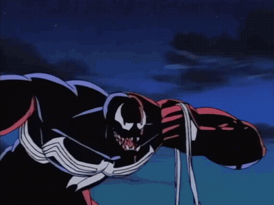 A Cartoon Of Venom And Spider-Man With Venom Holding A Rope GIF