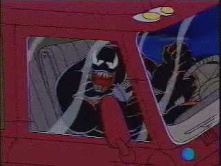 A Cartoon Of Venom In A Red Vehicle GIF