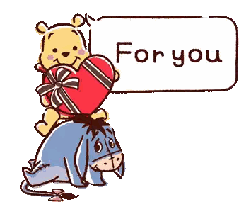 A Cartoon Of Winnie The Pooh And Eeyore Holding A Heart And A Sign That Says You Sticker