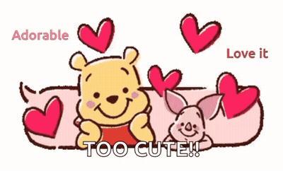 A Cartoon Of Winnie The Pooh And Piglet With Hearts Around Them GIF