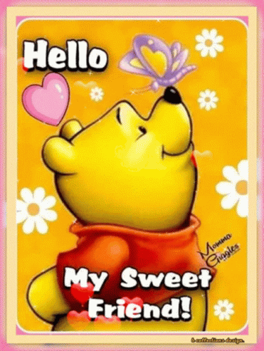 A Cartoon Of Winnie The Pooh Holding A Heart And A Butterfly In His Mouth . GIF