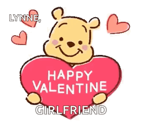 A Cartoon Of Winnie The Pooh Holding A Heart That Says `` Happy Valentine Girlfriend '' . GIF