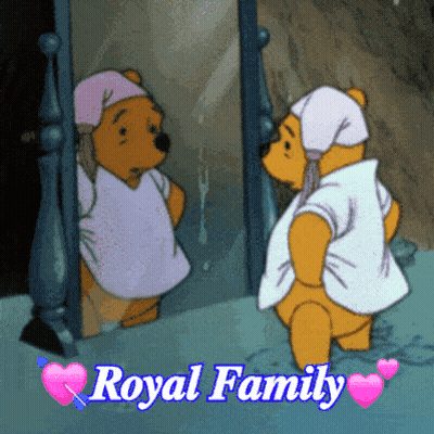 A Cartoon Of Winnie The Pooh Looking At Himself In A Mirror With The Words Royal Family GIF