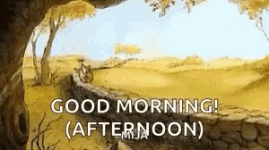 A Cartoon Of Winnie The Pooh Riding A Bike Down A Path With The Words `` Good Morning ! '' GIF