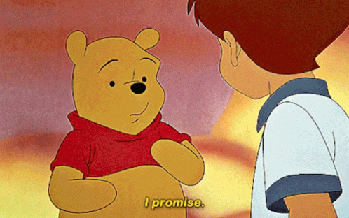 A Cartoon Of Winnie The Pooh Talking To A Boy With The Words I Promise Below Him GIF