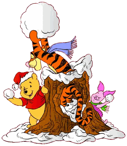 A Cartoon Of Winnie The Pooh Tigger And Piglet Playing With Snow Sticker