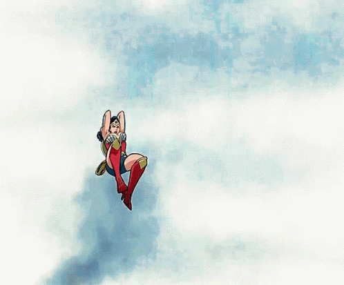 A Cartoon Of Wonder Woman Flying In The Air GIF