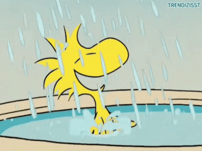 A Cartoon Of Woodstock In A Bathtub With The Words Trendizisst On The Bottom Right GIF