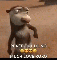 A Cartoon Opossum From The Movie Ice Age Is Standing On A Dirt Road . GIF