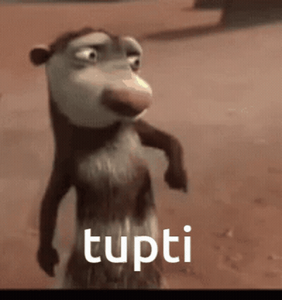 A Cartoon Opossum Is Standing In The Sand With The Word Tupti Written On It GIF