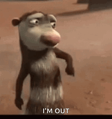 A Cartoon Opossum Is Standing On A Dirt Road And Says `` I 'M Out '' . GIF