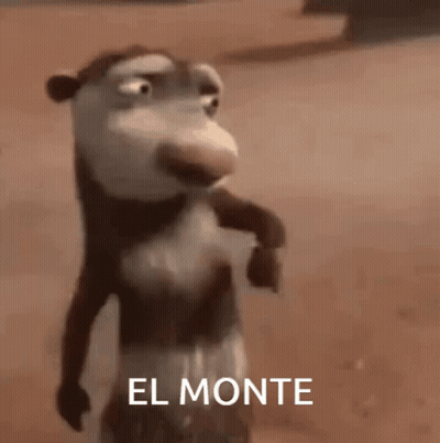 A Cartoon Opossum Is Standing On Its Hind Legs With The Words El Monte Below It GIF