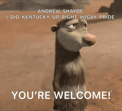 A Cartoon Opossum Says You 'Re Welcome In Front Of A Desert Background GIF