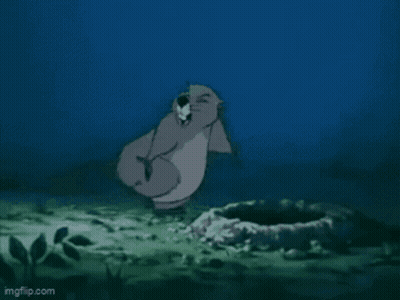 A Cartoon Otter Is Standing On Its Hind Legs In A Hole In The Ground . GIF