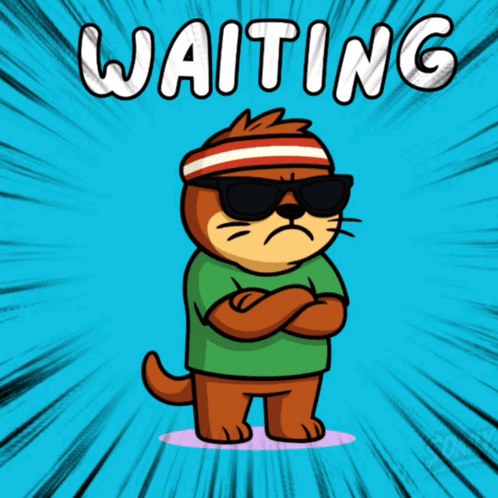 A Cartoon Otter Wearing Sunglasses And A Headband With The Word Waiting Behind Him GIF