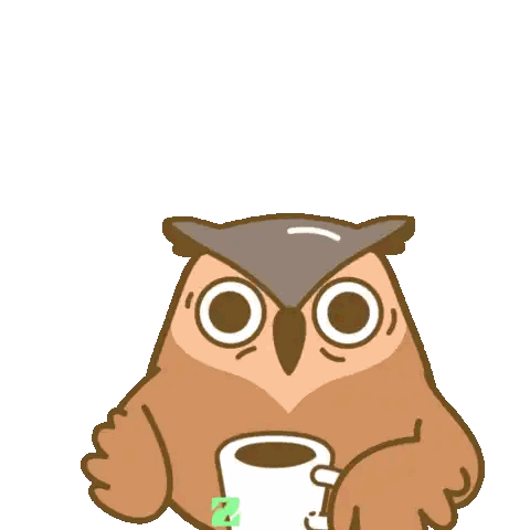 A Cartoon Owl Drinking A Cup Of Coffee With The Words Good Morning Written Above It Sticker