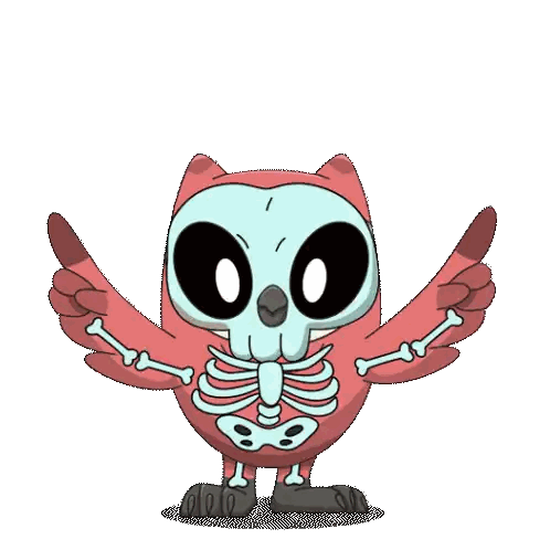 A Cartoon Owl With A Skull And Bones On Its Body Sticker
