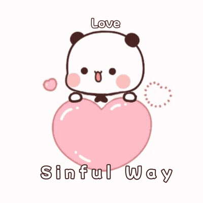 A Cartoon Panda Bear Holding A Pink Heart With The Words Love Sinful Way Written Below It GIF