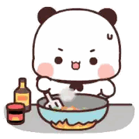 A Cartoon Panda Bear Is Cooking Food In A Bowl On A Stove . Sticker