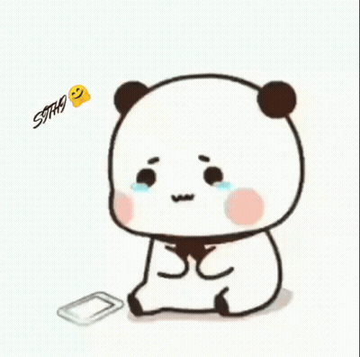 A Cartoon Panda Bear Is Crying While Sitting Next To A Phone . GIF