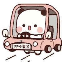 A Cartoon Panda Bear Is Driving A Pink Mini Cooper Car . Sticker