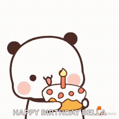 A Cartoon Panda Bear Is Holding A Birthday Cake With A Candle . GIF