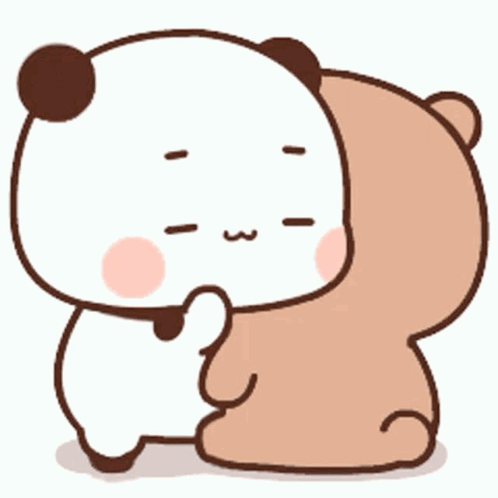 A Cartoon Panda Bear Is Hugging A Brown Bear . GIF