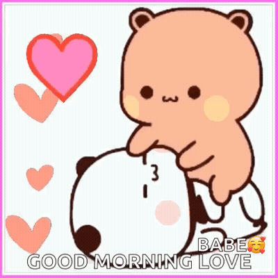 A Cartoon Panda Bear Is Kissing Another Panda Bear With A Heart In The Background . GIF
