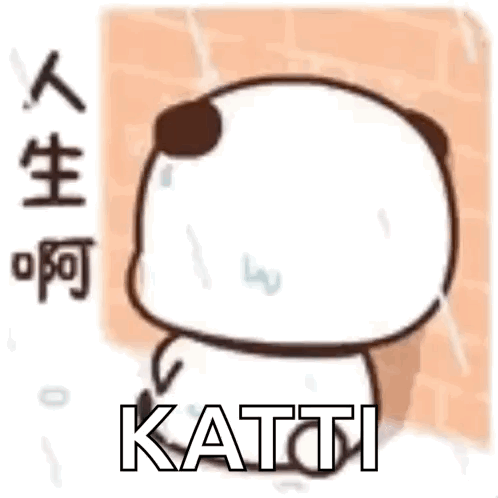 A Cartoon Panda Bear Is Sitting In Front Of A Brick Wall And Says Kati . GIF