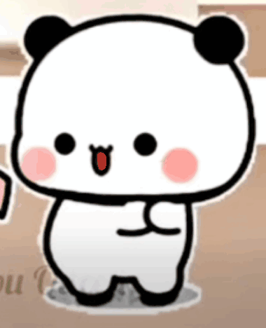 A Cartoon Panda Bear Is Standing In Front Of A Cardboard Box And Making A Funny Face . GIF