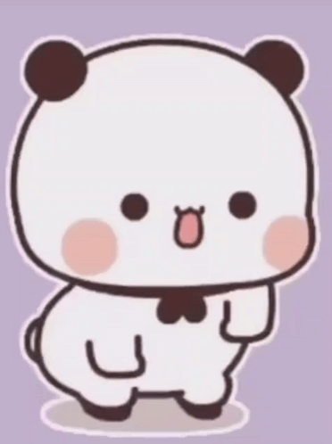 A Cartoon Panda Bear Is Standing On A Brown Background And Looking At The Camera . GIF