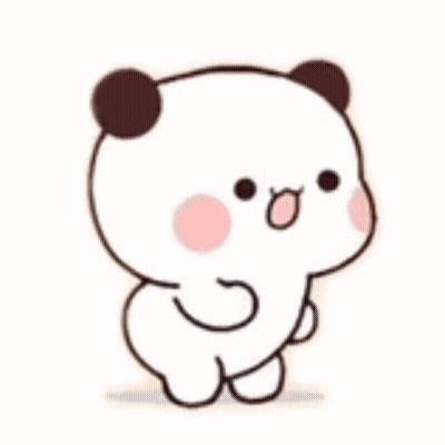 A Cartoon Panda Bear Is Standing On A White Background And Looking At The Camera . GIF