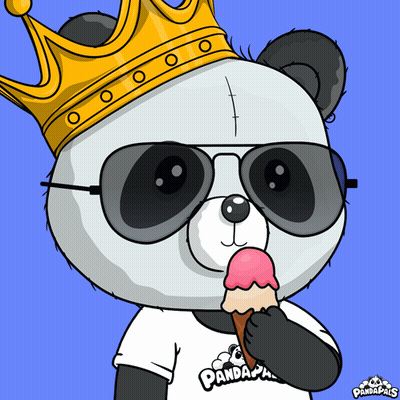 A Cartoon Panda Bear Wearing A Crown And Sunglasses Eating An Ice Cream Cone GIF