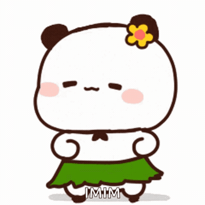 A Cartoon Panda Bear Wearing A Green Skirt And A Flower In Her Hair . GIF