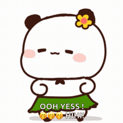 A Cartoon Panda Bear Wearing A Green Skirt And A Flower In Its Hair Says Ooh Yess GIF