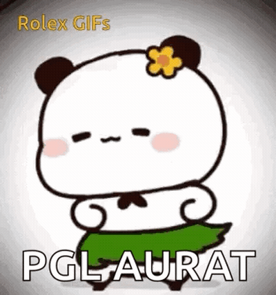 A Cartoon Panda Bear Wearing A Green Skirt With A Flower On Its Head . GIF