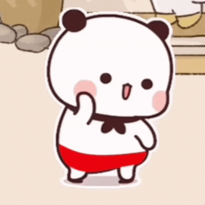 A Cartoon Panda Bear Wearing Red Shorts And A Bow Tie Is Standing On A Sandy Beach . GIF