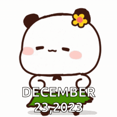 A Cartoon Panda Bear With A Flower In Its Hair And The Date December 23,2023 GIF